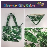 Medium Tote Bag with Zip- Forest Leaf